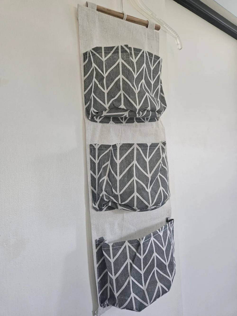 Hanging Wall Organizer with Gray Chevron Pockets